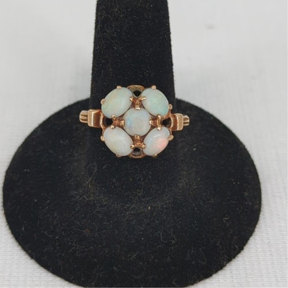 Vintage Art Deco 10K Yellow Gold Opal Cluster Cocktail Ring Size 7 Jewelry